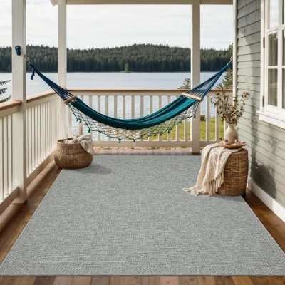Image of the carpet Calgary Heavy Duty Outdoor Rug, Modern Design, Weatherproof and UV Resistant, for Balcony, Patio Conservatory, Also Suitable Kitchen or Dining Room, Grey, 200 x 280 cm