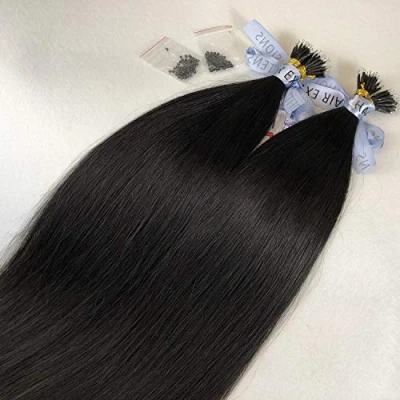 Image of GOOFIT Nano Tip Hair Extensions Beads Human Remy Ring 1g/s, 50s/pack (18&quot; #1B Natural Black)