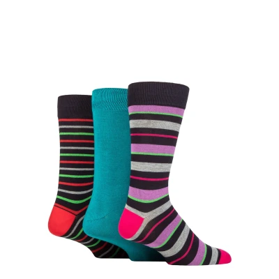 Image of Mens 3 Pair SOCKSHOP Wildfeet Patterned Spots and Stripes Bamboo Socks Stripey Navy 7 11
