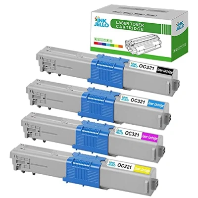 Image of InkJello Compatible Toner Cartridge Replacement for OKI C301 C301dn C321 C321dn MC332 MC332dn MC342 MC342dn MC342dnw MC342dw MC342w OC301 OC321BK/C/M/Y (Black/Cyan/Magenta/Yellow, 4 Pack)