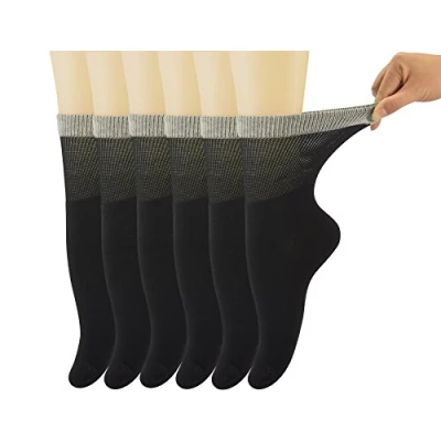 Image of Yomandamor 6 Pairs Ladies Bamboo Diabetic Crew Socks Seamless Soft top Socks,Size 3 8 UK