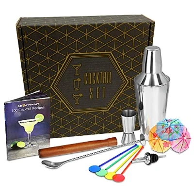 Image of Drinkstuff Cocktail Set with Shaker includes Book, Mixing Spoon, Jigger Measure, Pourer, Muddler, 24x Swizzle Stick Stirrers, 100x Umbrellas bar@drinkstuff Making