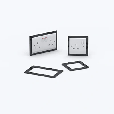 Image of Double/Single Socket Switch Surround/Acrylic Finger Plate Minimalist Design (Single, Black)