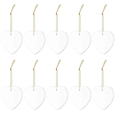 Image of 10pcs Sublimation Blanks Ceramic Ornaments, Christmas Tree Decor Heart Ornament for Sublimation, Blank Ornaments DIY Decoration