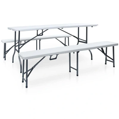 Image of vidaXL Folding Garden Table with 2 Benches 180 cm Steel and HDPE White