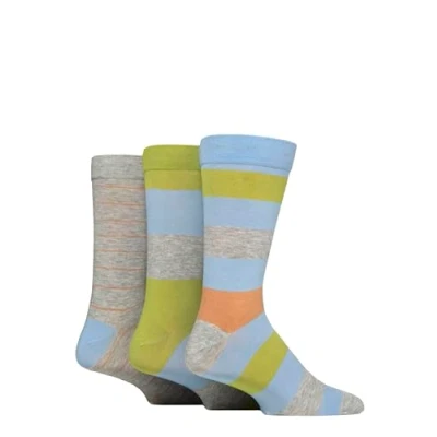 Image of Mens 3 Pair SOCKSHOP Comfort Cuff Gentle Bamboo Striped Socks with Smooth Toe Seams Ocean View 12 14