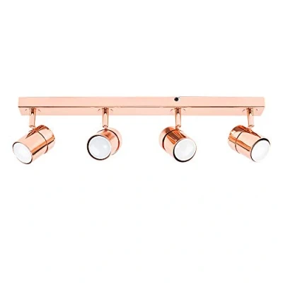 Image of MiniSun Modern 4 Way Polished Copper Effect Straight Bar Ceiling Spotlight Complete with 5w LED GU10 Light Bulbs [3000K Warm White]