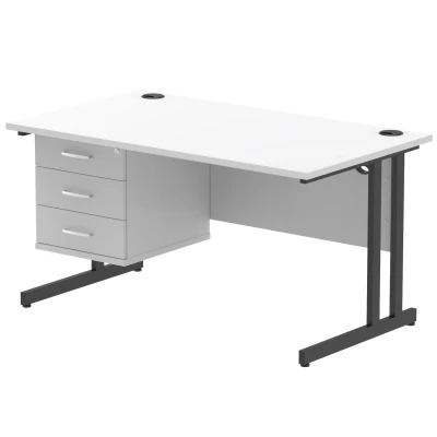 Image of Impulse 1400x800 Desk Cantilever Leg White/Black 1x3 Drawer Fixed Ped
