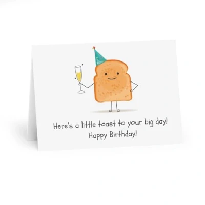 Image of Funny Birthday Card A Little Toast to Your Big Day 6 x 8 Inch Made in UK Includes White Envelope Blank Inside Sustainable Materials
