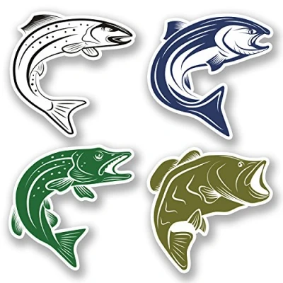 Image of 4 x 10cm Fish Vinyl Sticker Fishing Laptop Box Trout Pike Bass Salmon #5360 (10cm 10cm)