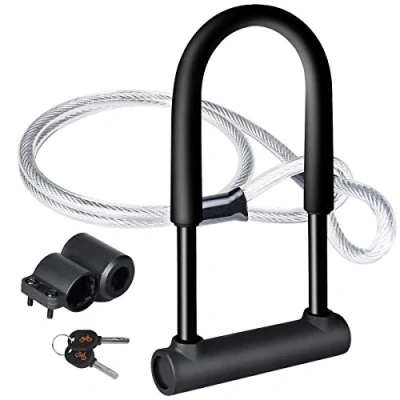 Image of DINOKA Bicycle U Shackle Lock Heavy Duty D High Security with Flexible Steel Cable 1.2M L