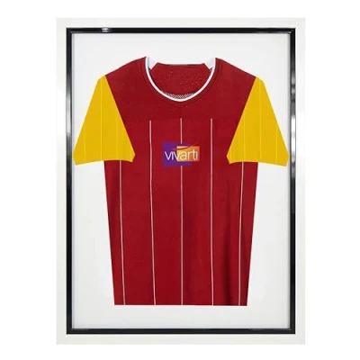 Image of Vivarti DIY Tapered Sleeve Adult Standard Sports Shirt Display Frame for Football/ Rugby Shirt, Band T Shadow Box 60 x 80cm Gloss White Frame, Black Inner Backing Card