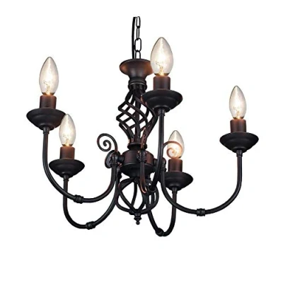 Image of Traditional 5 Way Ceiling Light with a Classic Knot Twist Finished in Black LED Compatible