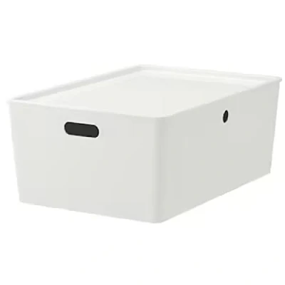 Image of I K E A KUGGIS Storage Organizer Box Basket With Lid White Large 37x54x21 cm + Free Shoe Bag