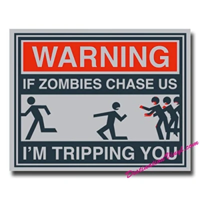 Image of 2 x Glossy Vinyl Stickers Warning Zombie Funny Joke Idea #0020 (As Shown.)