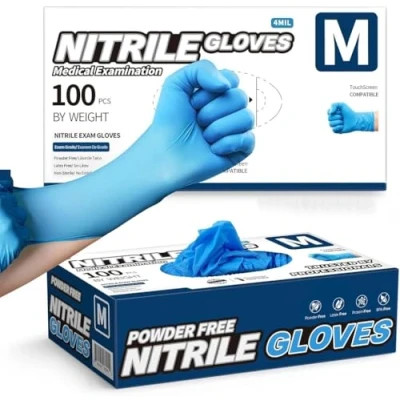 Image of PROMART Disposable Nitrile Gloves, Powder Free, Latex Non Sterile, Multi Purpose Gloves for Medical, Food Handling, Cleaning, and Industrial Use, Box of 100 (200, MEDIUM)