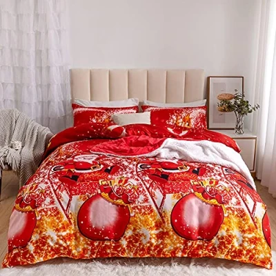 Image of Father Christmas Royal Santa Claus Merry Xmas Kitty Duvet Quilt Cover &amp; Pillowcase Bedding Set Multi Colour Snowman Presents Ultra Soft Easy Care, Modern Design (Single, Santa)