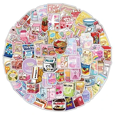 Image of 100Pcs Beverage Stickers Laptop Car Scrapbook Phone Skateboard Cute Vsco Drink Food Vinyl Waterproof Aesthetic Personalised for Teens Boys Girls Adults Children