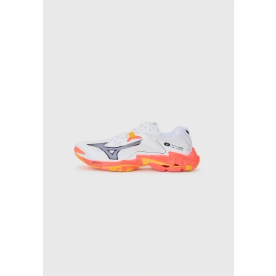 Image of Mizuno WAVE LIGHTNING Z8 Volleyball Shoes White/Fiery Coral 2/Citrus Women/Men Size 13