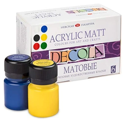Image of Decola Matt Acrylic Paint Sets 6 x 20 ml bottles for Canvas Painting Water Based Outdoor Adults Waterproof Made by Nevskaya Palitra