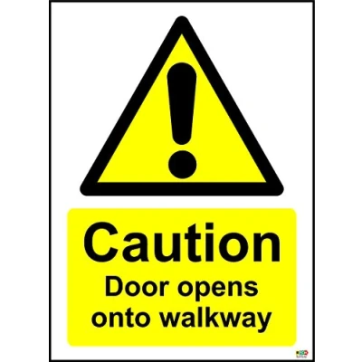 Image of Caution Door Opens onto Walkway Safety Sign Self Adhesive Sticker 200mm x 150mm