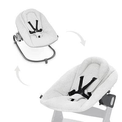Image of hauck Alpha Bouncer Premium, Light Grey Baby Seat for Alpha+ Wooden Highchair with 5 Point Harness, Bouncing Frame &amp; Reducer, from Birth up to 9 kg