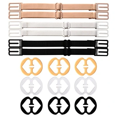 Image of eBoot 6 Pieces Non slip Bra Straps Elastic Adjustable Strap Holder with 9 Clips, Multicoloured , M