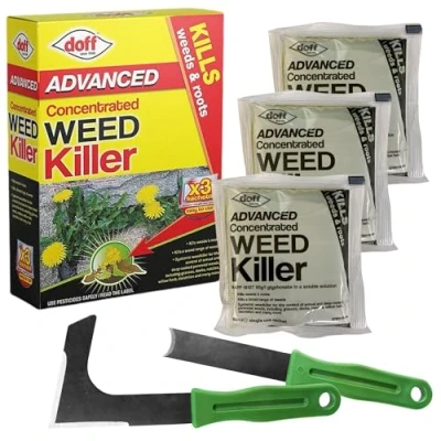 Image of Doff Advanced Concentrated Weedkiller (3 Sachets Total) + 2 Weeding Tools Glyphosate Weed Killer for Paths, Drives &amp; Patios Extra Strong Formula