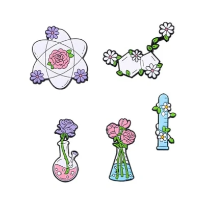 Image of 5 PCS Science Enamel Pin Set Cute Cartoon Experiment Test Tube Beaker Flower Brooches Badges Brooch Pins for Backpacks Jackets Clothes Bags Caps Lover