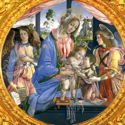 Image of Museums and Galleries Marketing. Christmas Classics 12.3 x 12.3cm Virgin Child with St John Angels Charity Designed Card Envelope (Pack of 8)