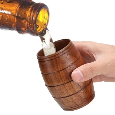 Image of Agatige Wooden Drinking Cup, Handmade Wood Water Tea Cups Barrel Shaped Small Beer Milk Cup Coffee Mug Japanese Sake for Drinking, Wine