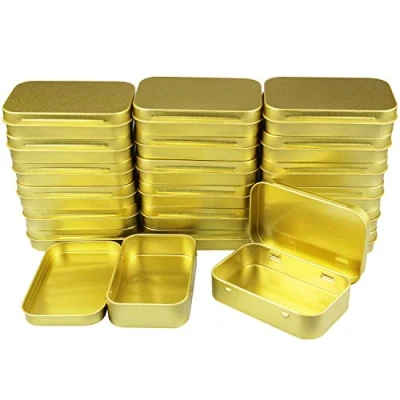 Image of 20 Pieces Rectangular Metal Empty Hinged Tins Containers Basic Necessities Home Storage Organizer Mini Box Set, 95 x 62 mm (Golden)