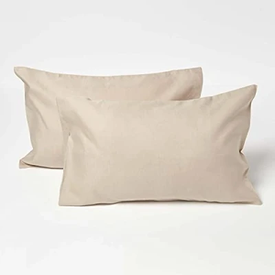 Image of HOMESCAPES Natural Kid’s Pillowcases 60 x 40 cm 2 Pack 100% Textured French Flax Linen &amp; Pure Cotton Blend Hypoallergenic Children’s Pillow Cases with Envelope Close Breathable Easy Care