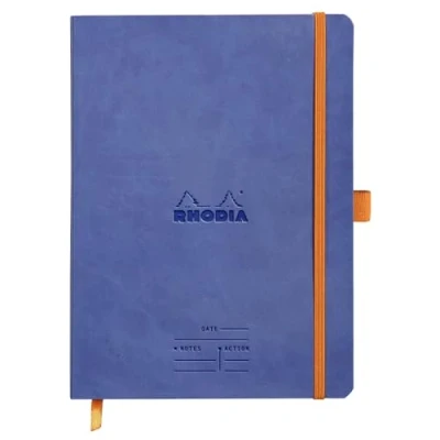 Image of RHODIA 117788C Meeting Saphir Flexible Notebook A5+ Pre Printed Date/Notes/Action160 Detachable Pages Clairefontaine Paper 90gMarque Page, Pencil Holder Faux Leather Cover Rhodiarama
