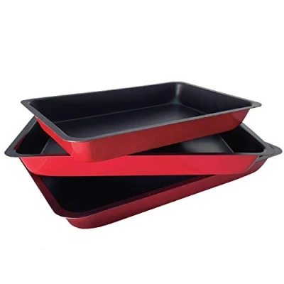 Image of Cooking Trays for Oven Non Stick Black Baking Set of 3 Made Carbon Steel, 100% PFOA Free Roasting Tin Pans.