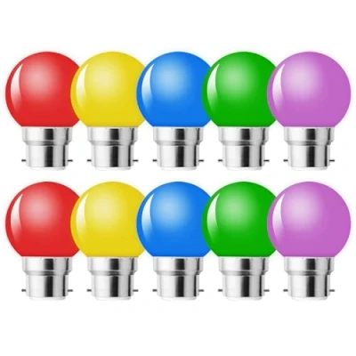 Image of MZYOYO 10 Pack B22 Bayonet Coloured LED Light Bulbs,1W G45 Golf Ball Mini Globe Bulb,Red Yellow Blue Green Purple for Outdoor Indoor String, Christmas, Tree, Fairy Party Night Lights