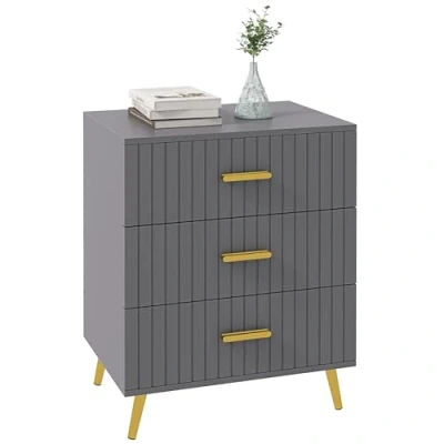 Image of HOMCOM Bedroom Chest of Drawers, Modern 3 Drawer Dresser, Storage Unit with Aluminium Legs, Dark Grey