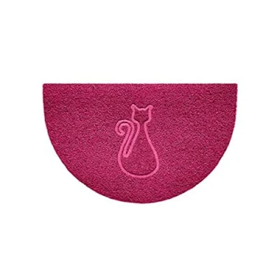 Image of Nicoman Embossed Halfmoon Half Circle Door Mat Dirt Trapper Jet Washable Doormat 70x44cm (Pink, CAT Shape) Use Indoor or Sheltered Outdoor