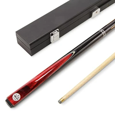 Image of BAIZE MASTER Silver Series CONQUEST 42 Inch Junior Kids 2 Piece Centre Joint Short Ash Snooker Pool Cue and CASE Set with MEDIUM BLACK HARD 9.5mm Tip (Red)