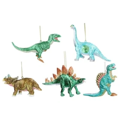 Image of Gisela Graham Dinosaur Christmas Tree Decorations (Set of 5)