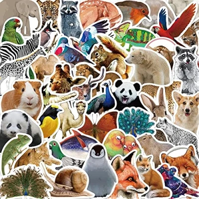 Image of 50Pcs Realistic Animals Stickers for Kids Teens Adults Boys Girls Gift,Stickers Pack Laptop,Skateboard Luggage Car Bike Cup Computer Water Bottle Decor,Zoo Vinyl Waterproof Sticker Decal