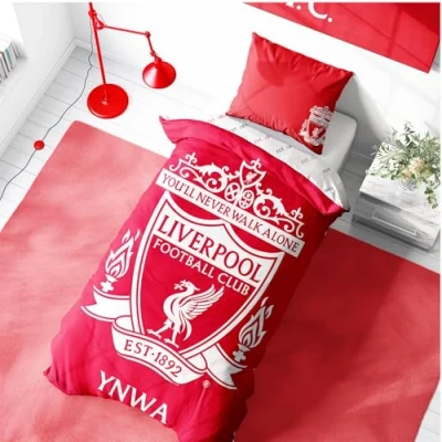 Image of Character World Liverpool Single Duvet Cover Set, YWNWA Design Reversible 2 Sided Football Bedding Official Merchandise Including Matching Pillow Cases