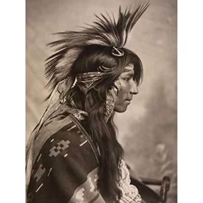 Image of Cree Native American Headdress Old Photo Art Print Canvas Premium Wall Decor Poster Mural