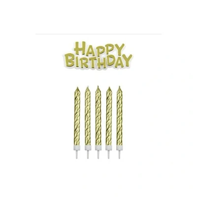 Image of PME Candles with Happy Birthday Plaque, Gold, 1.5 x 9.1 17.6 cm
