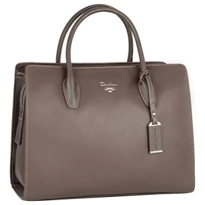 Image of David Jones Women&#039;s Large Handbag Top Handle Bag PU Leather Ladies Tote Shopper Shoulder Crossbody Multiple Pocket Compartment Satchel Work Business Office Fashion Elegant Taupe Brown