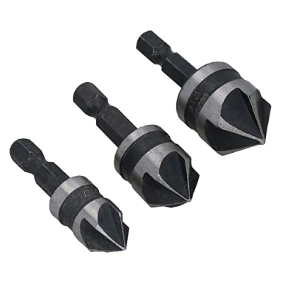 Image of 3pc Tapered Countersink Drill Bits Borer 5 Flute 90 Degree Chamfer 12 19mm