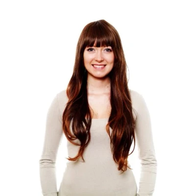 Image of Lady Quality Wig VERY LONG straight slightly wavy cute bangs fringe DARK brown with strands hightlights reddish light chestnut H9101 2T30(599)