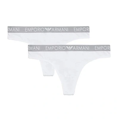 Image of Emporio Armani Women&#039;s Iconic Cotton 2 Pack Thong Underwear, White/White, S (Pack of 2)