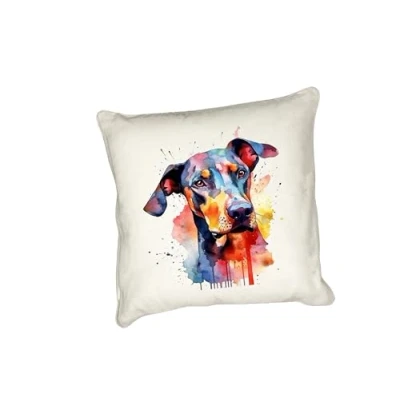 Image of Anonymous Gifting Watercolour dog printed cushion cover perfect for lovers Doberman