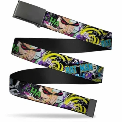 Image of Buckle Down Men&#039;s Web Belt Batman Joker 1.25&quot;, Multicolor, Wide Fits up to 42&quot; Pant Size